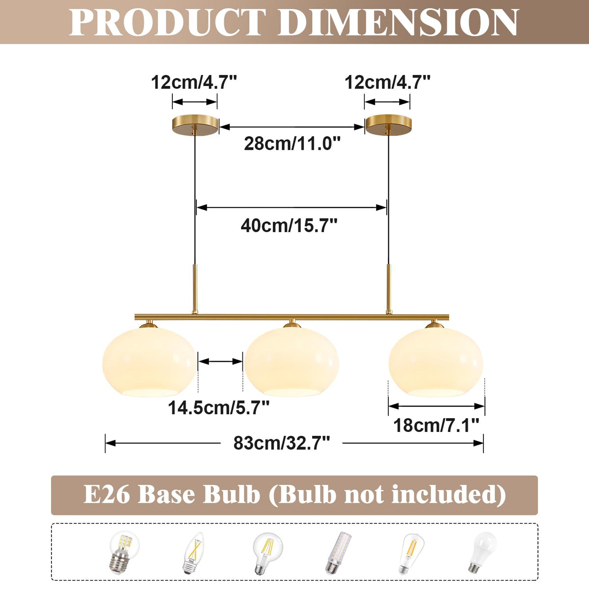 Lighting Mid Century Modern 3-Light Brushed Brass Linear Pendant Light