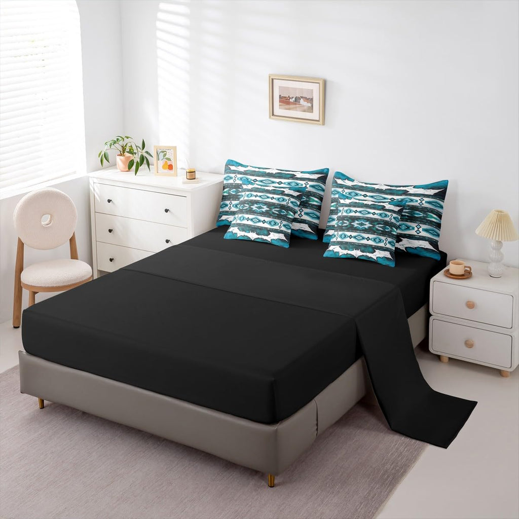 Western Aztec Twin Comforter Set with Sheets Cowhide Cow Print Vintage Animal Retro Fur 7 Pieces Bedding Set Boho