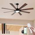 72" Black Indoor/Outdoor Smart Ceiling Fan with Light & Remote