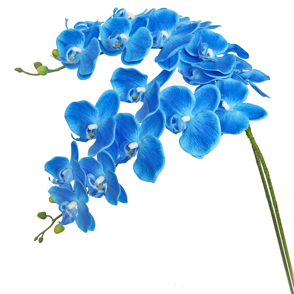 38 Inch Artificial Phalaenopsis Branches Real Touch (Not Silk) Orchids Wedding Decoration, Pack of 2 (Dark Blue)