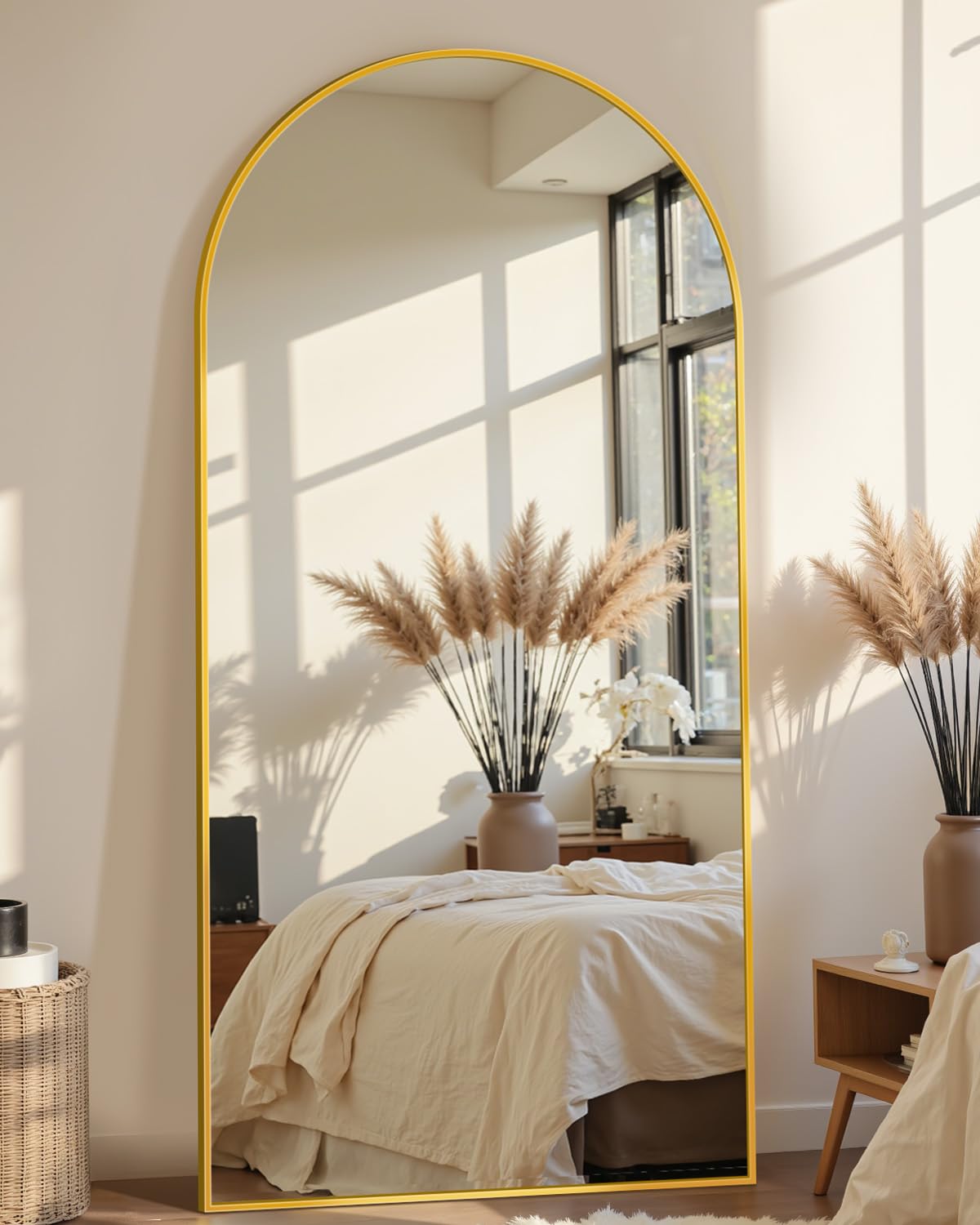 69"x28" Arched Full Length Mirror, Standing Floor Mirror, Gold
