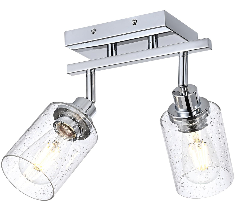Chrome Track Lighting Kit Ceiling Kitchen Track Light Fixture with Seeded Glass, Multi-Directional Rotating