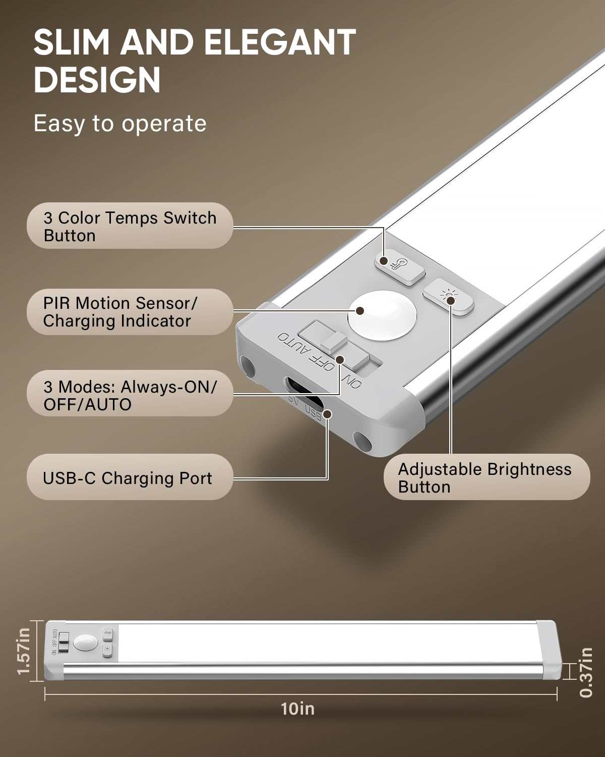 10inch Under Cabinet Lighting, Wireless Motion Sensor Light, 5 Pack