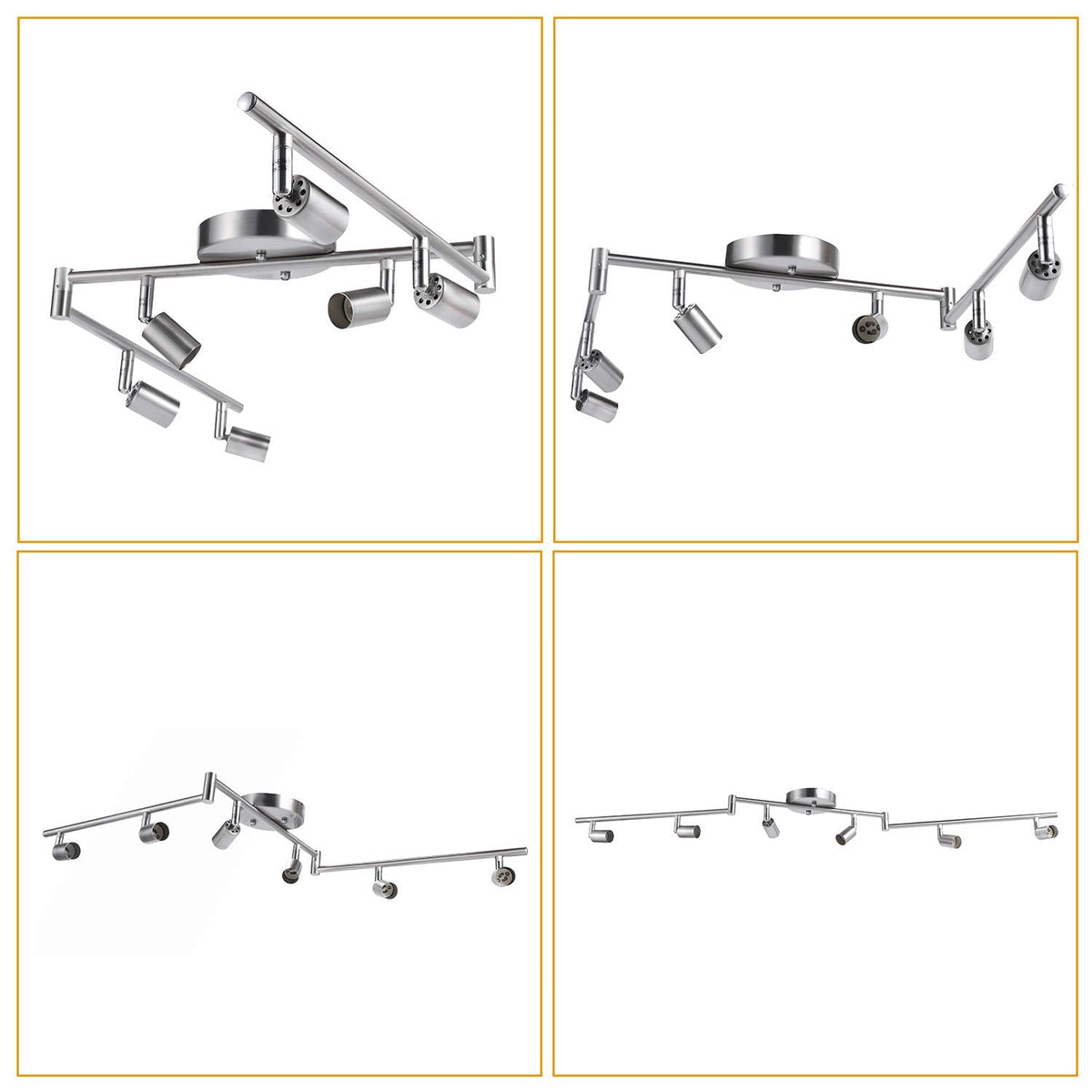 Adjustable Dimmable Track Lighting Kit, Flexible Foldable Arms,Satin Nickel Kitchen,Hallyway Bed Room