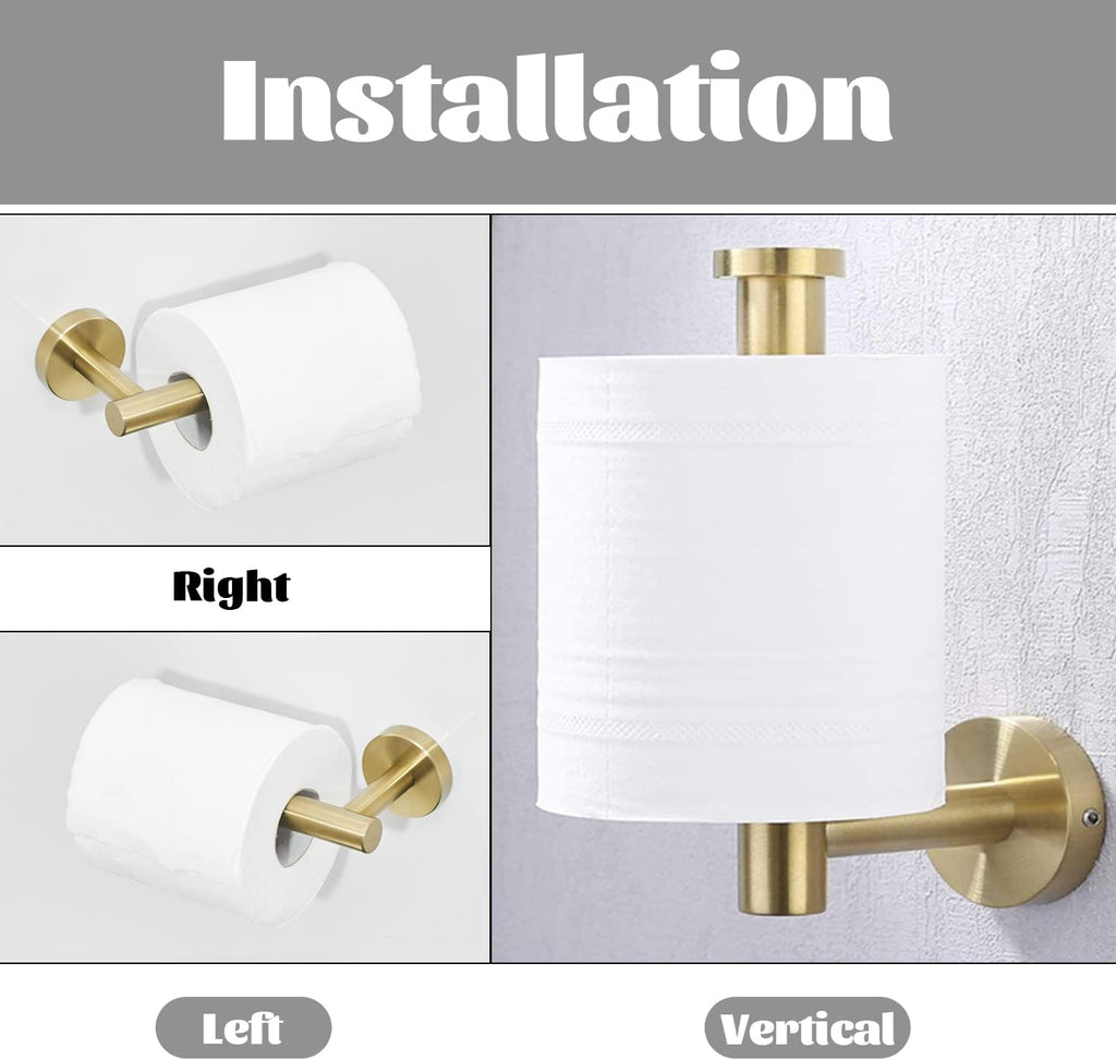 Gold Bathroom Hardware Set, Brushed Gold Toilet Paper Holder Towel Ring and 2 Robe Hook Bathroom Accessories Hand