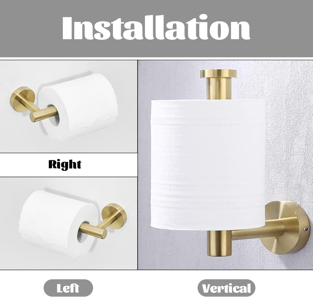 Gold Bathroom Hardware Set, Brushed Gold Toilet Paper Holder Towel Ring and 2 Robe Hook Bathroom Accessories Hand