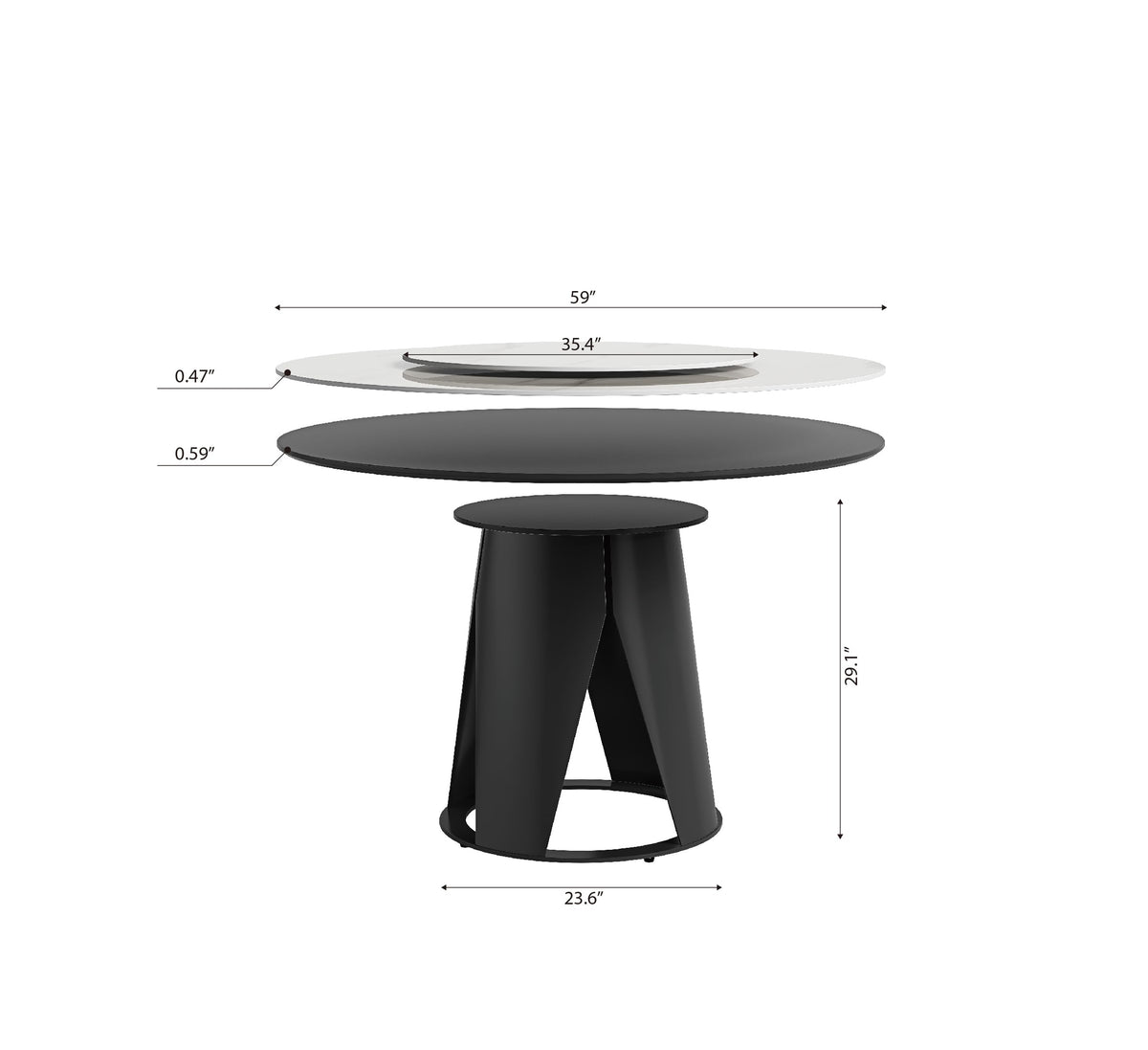 59" Round Dining Table, Modern Turntable Marble Dining Table with Lazy Susan, Sintered Stone Tabletop Dining Room
