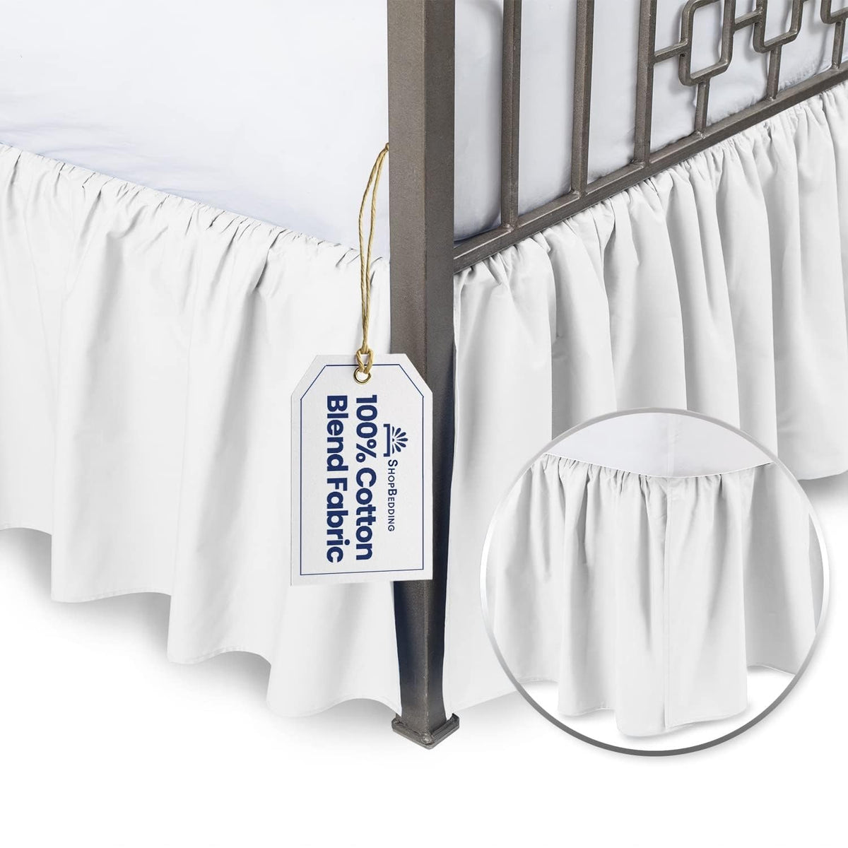 White Bed Skirt 14 inch Drop - with Split Corners - Cotton Blend Ruffle Bed Skirt, Dust Ruffle with
