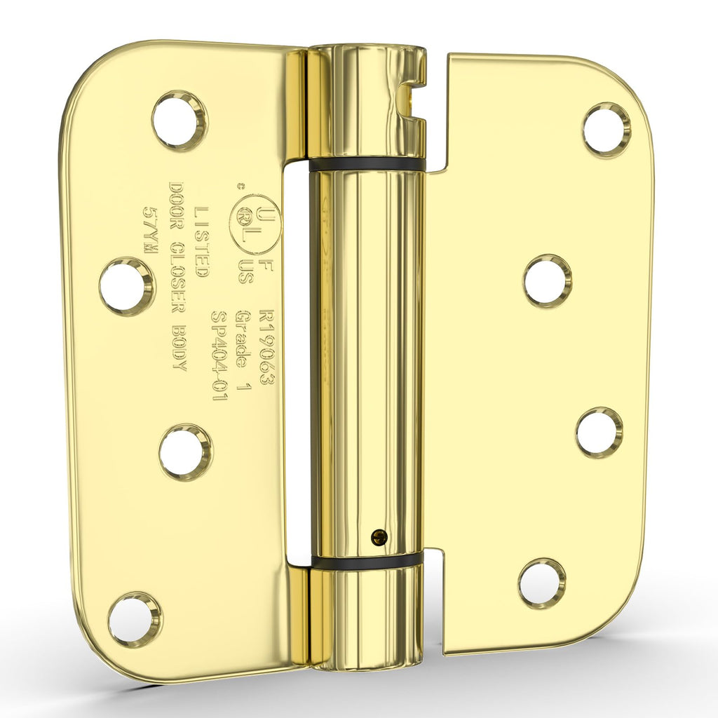 4 Pack Brass 4" Spring Door Hinges with 5/8" Radius Corners