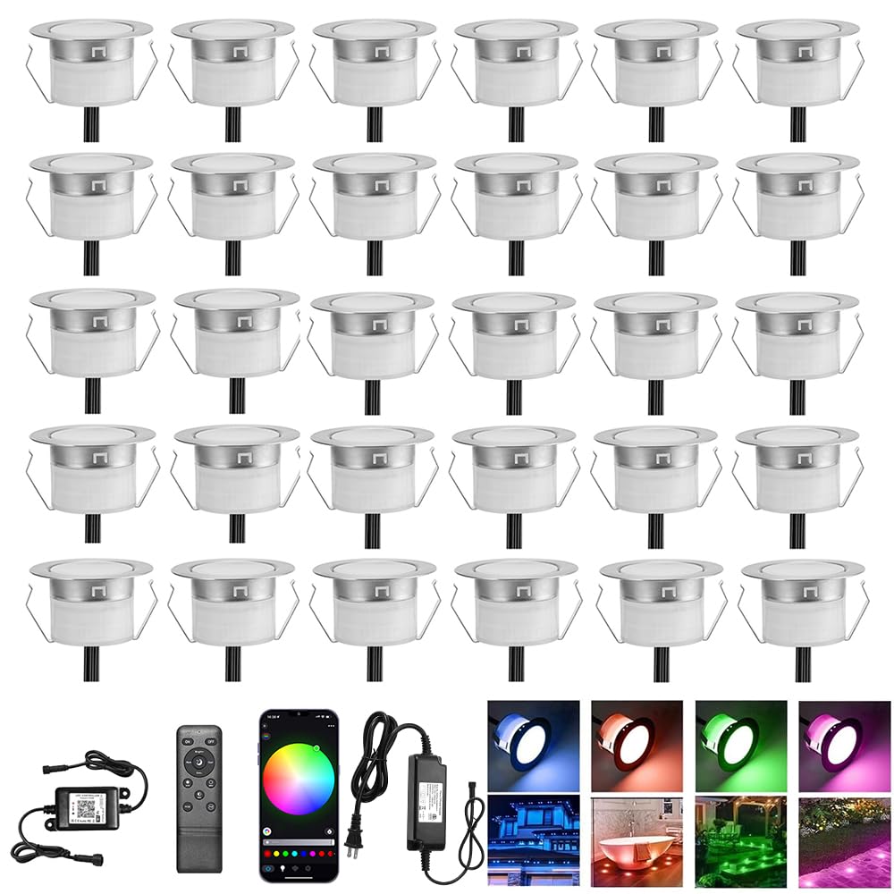 30 Pack 1.22 Inch Smart LED Deck Lights, Low Voltage RGB Outdoor Lighting