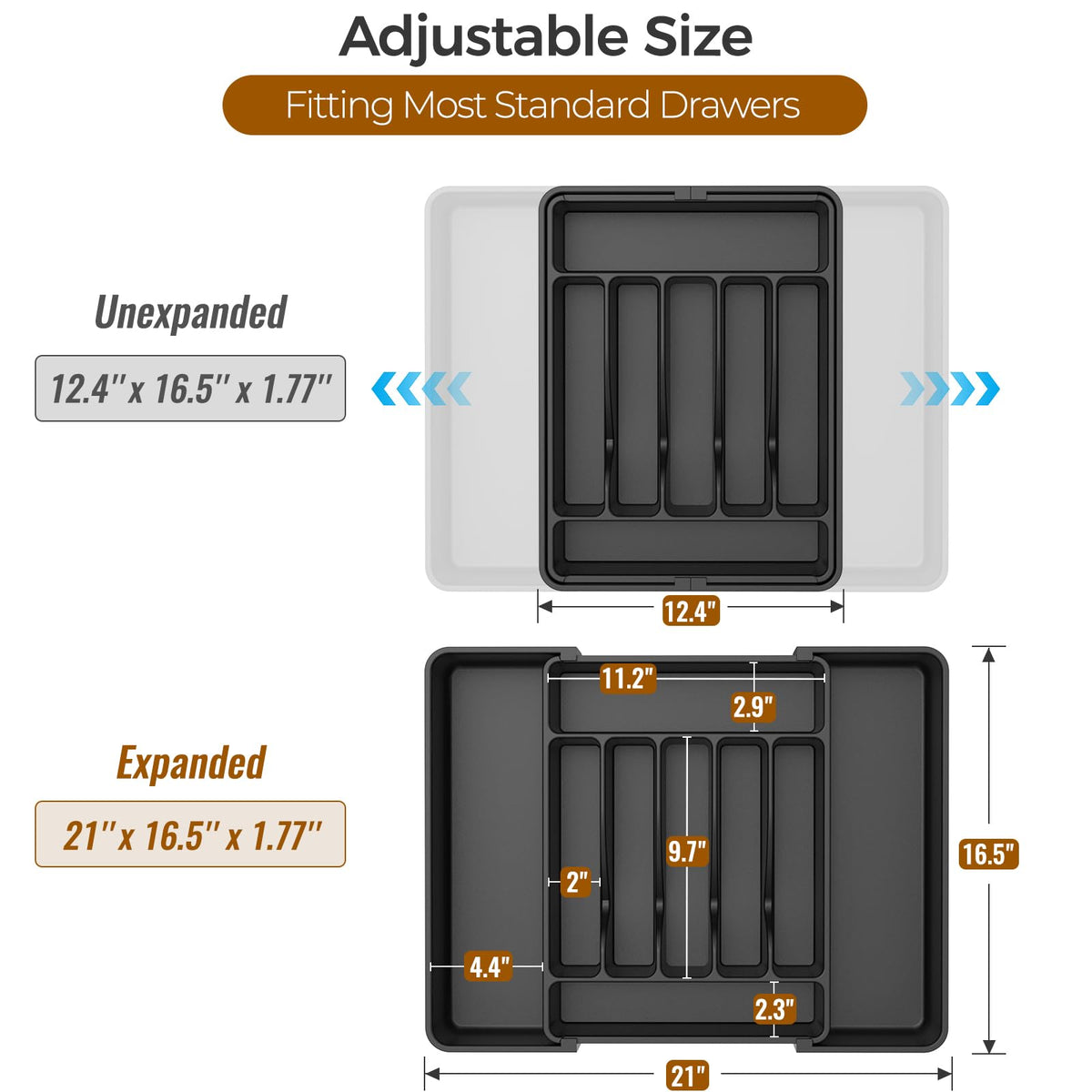 Extra Large Expandable Silverware Organizer, Flatware Tray, Black