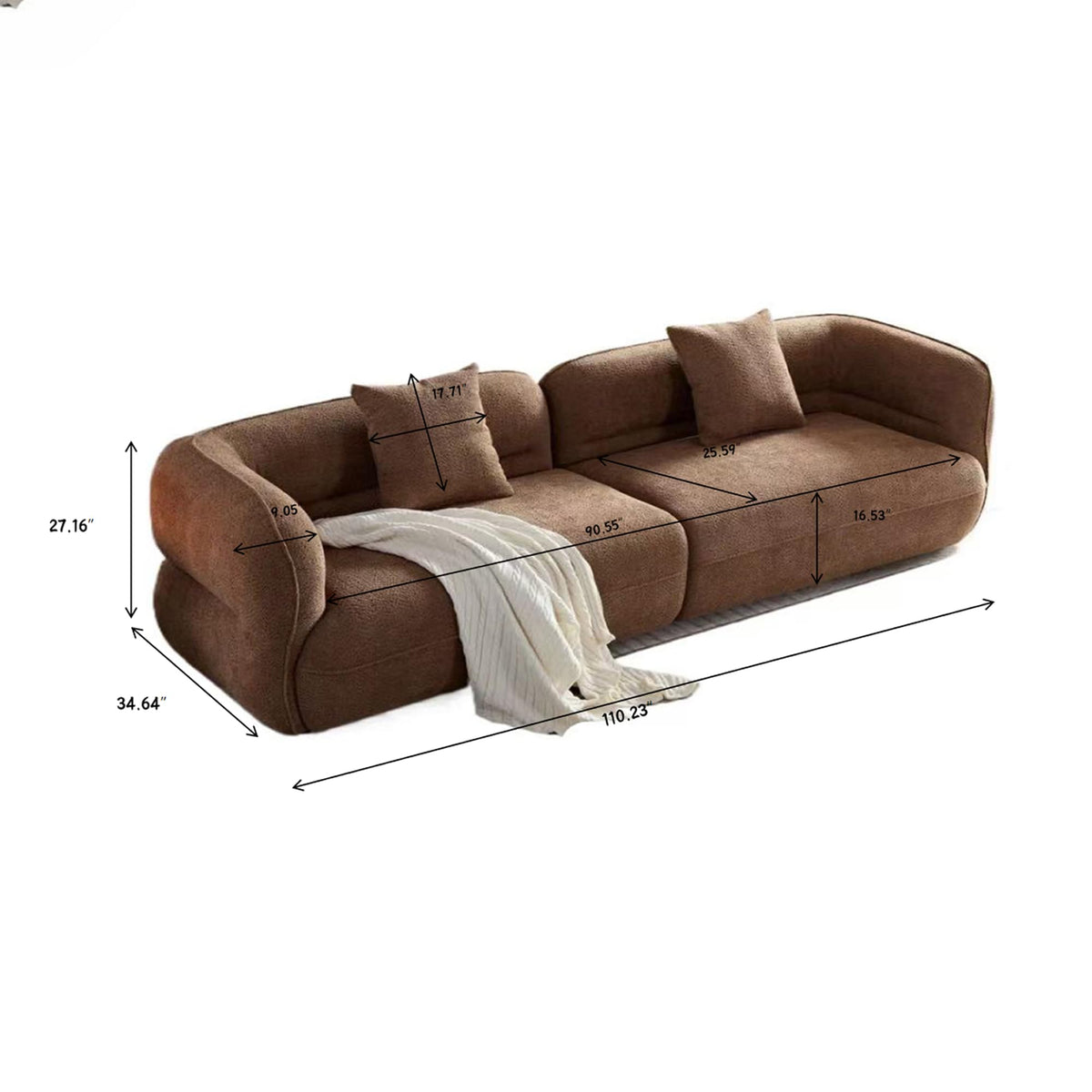 Curved Sectional Sofa, 4 Seat, Solid Wood Frame, Velvet