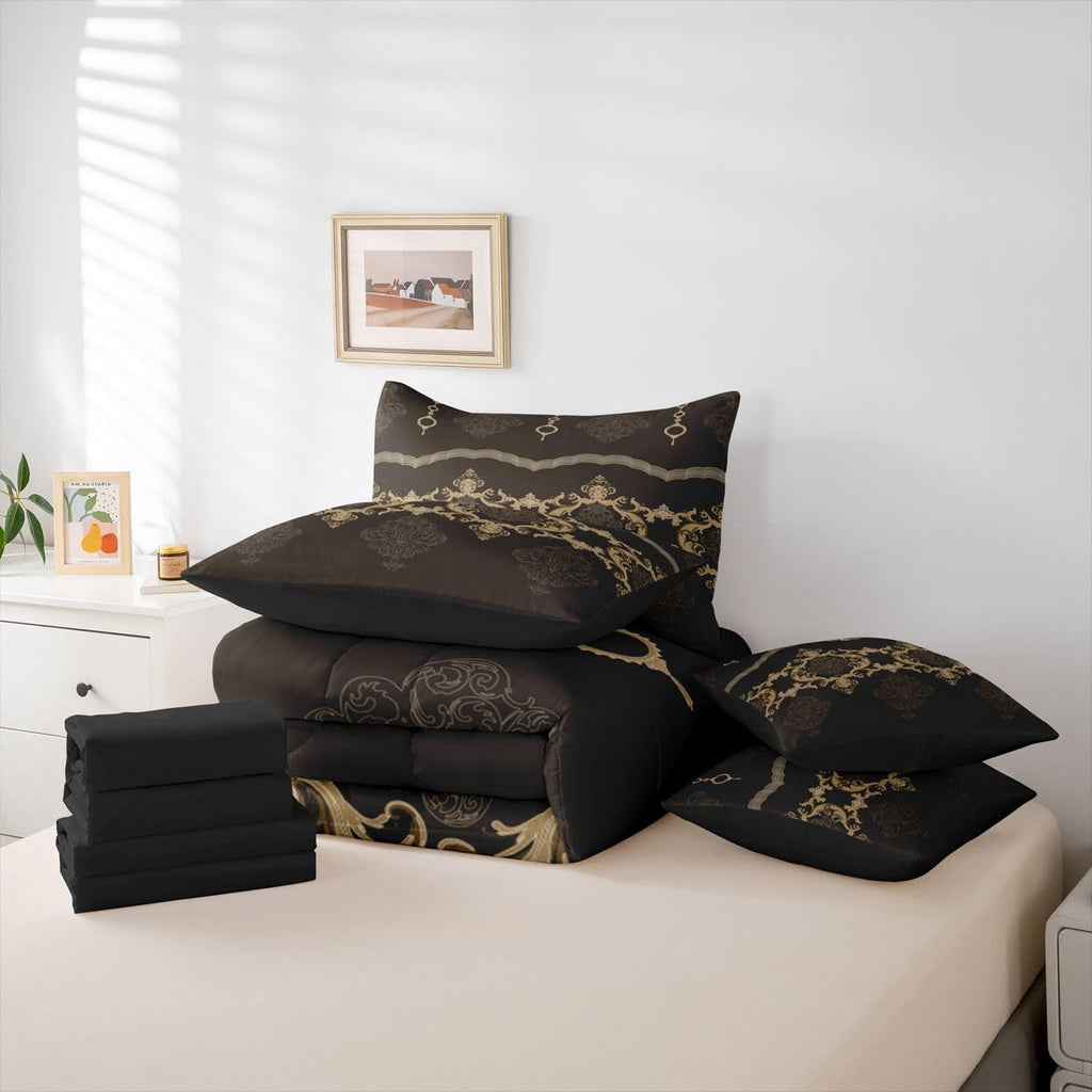 White Yellow Black Baroque Victorian Comforter Set
