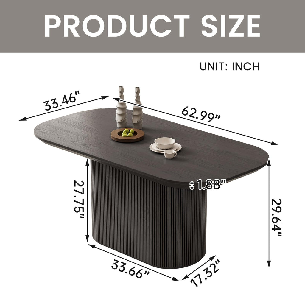 Inspired Saarinen Style 62.99 Inch Rectangular Dining Table for 4-6 People, Modern Kitchen Dining Room Table with Pedestal Base, Black Table