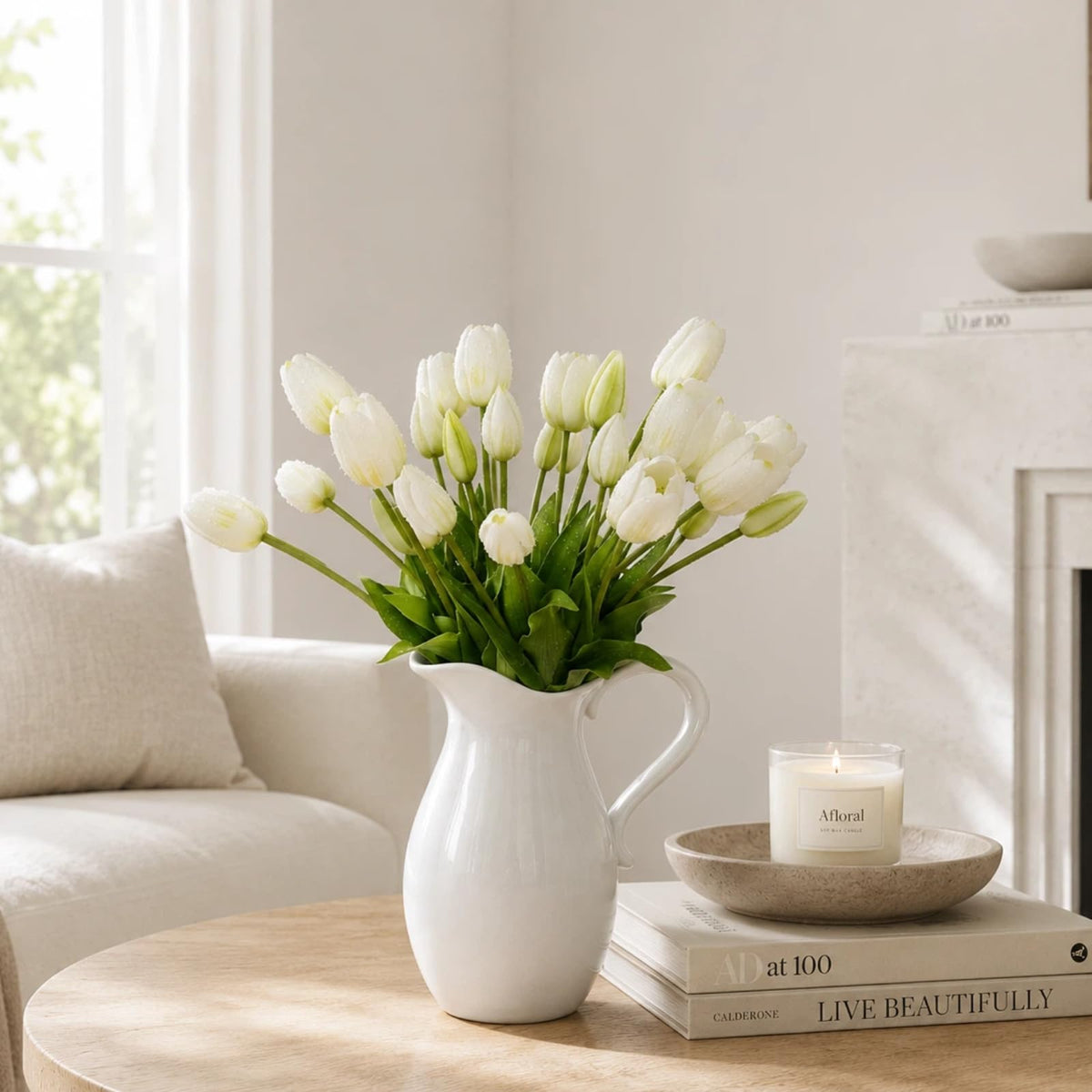 20 Pcs 15'' Artificial Tulips Flowers White Faux Tulip Flowers