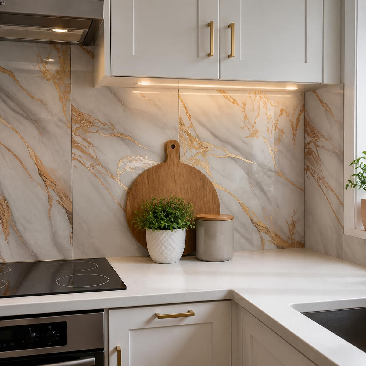 1-Pack Thickened Marble Wall Panels Backsplash Tile (Amber Gold, 23.6"x11.8" 10Pack)