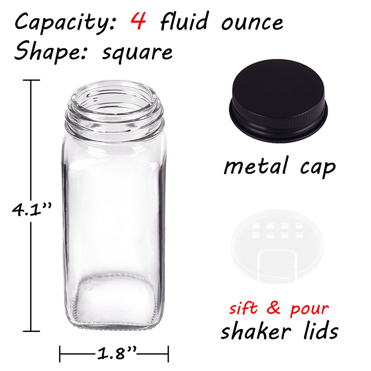 48 Pack Glass Spice Jars with Labels, 4oz Spice Containers