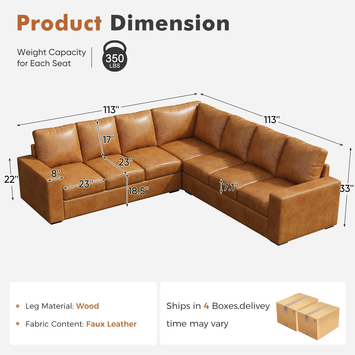 Oversized Modular V Shaped Sectional Couches, 7 Seater Comfy Sofa with Wide Armrest, Thick Spring Cushions, Luxury