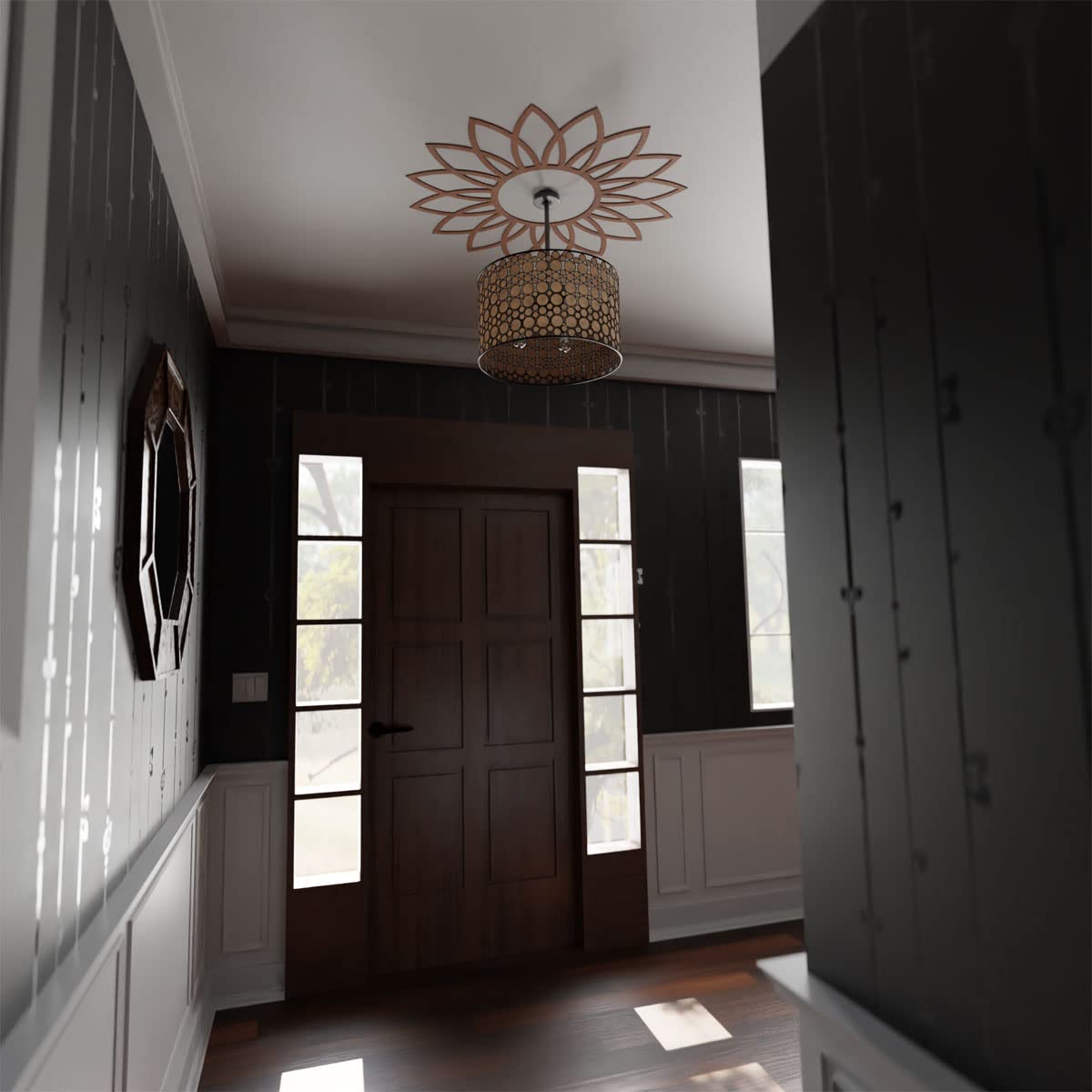 34"OD x 11 7/8"ID x 3/8"T Daisy Wood Fretwork Pierced Ceiling Medallion, Wood (Paint Grade)