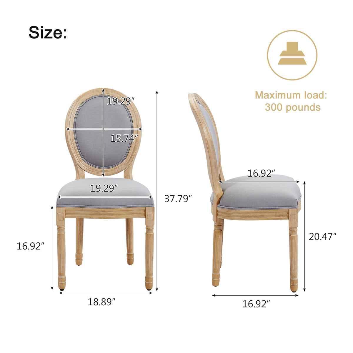 French Dining Chairs Set of 6, French Country Dining Chairs, Vintage Farmhouse Dining Chair with Round Back, Solid