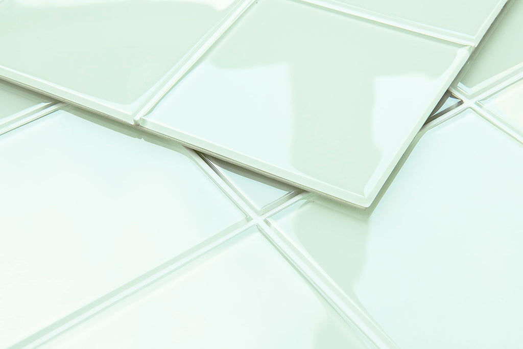 Green Peel and Stick Glass Tile, Square Mosaic Wall Tiles with Frame, Stick on Glass Backsplash (5 Sheets, 12"x12")