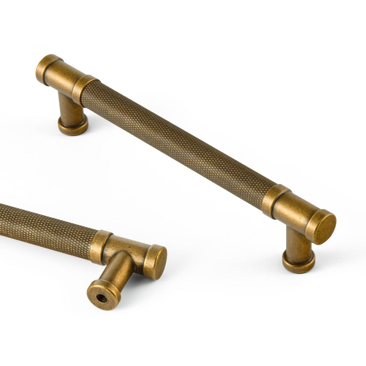 6 Pack Antique Brass Knurled Cabinet Pulls Drawer Handles, 5.04" c-c Vintage Brass Bar Drawer Pulls Knurled Dresser