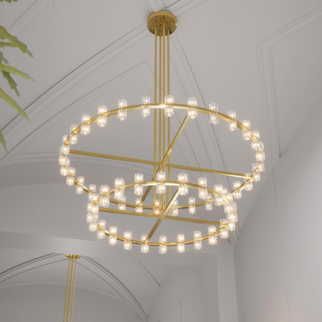 48" Gold Wagon Wheel 2-Tier Chandelier