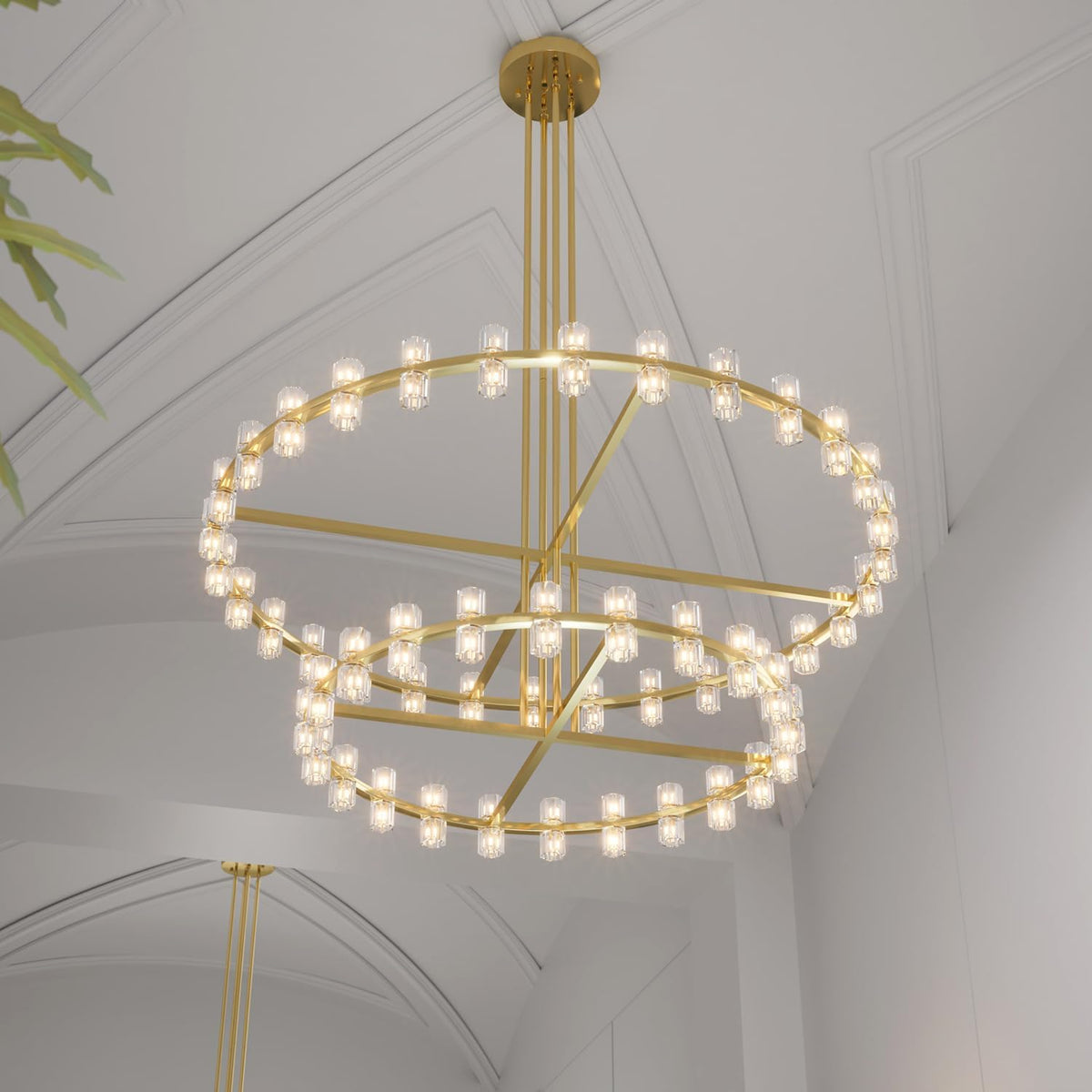 48" Gold Wagon Wheel 2-Tier Chandelier