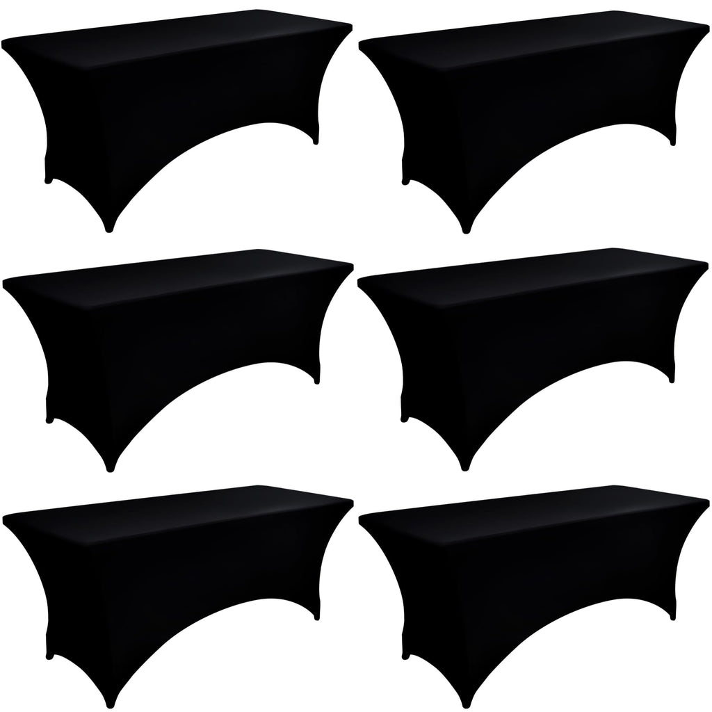 6-Pack 6ft Black Spandex Table Covers for Rectangle Standard Folding Tables - Wrinkle Resistant Stretch Tablecloths