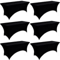 6-Pack 6ft Black Spandex Table Covers for Rectangle Standard Folding Tables - Wrinkle Resistant Stretch Tablecloths