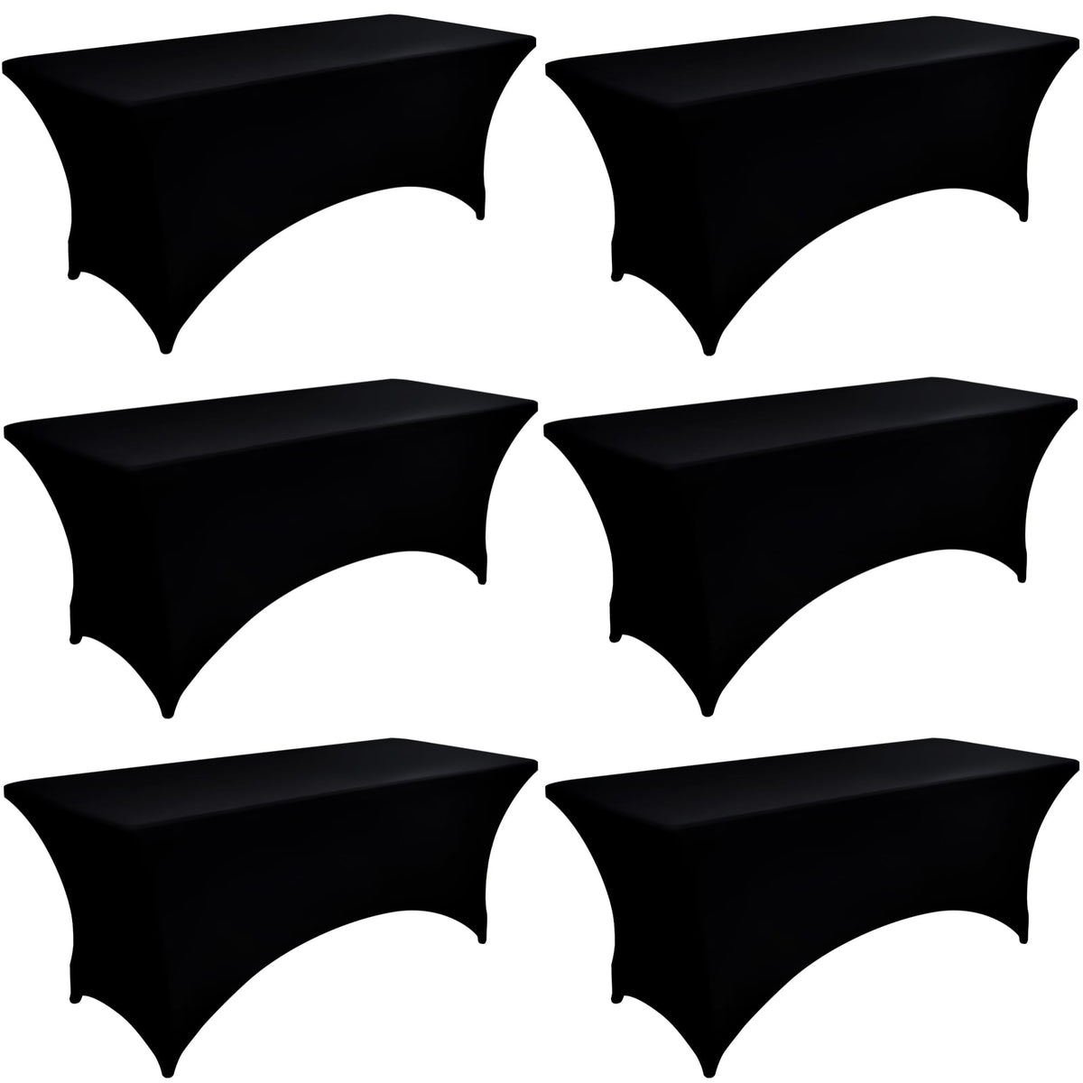 6-Pack 6ft Black Spandex Table Covers for Rectangle Standard Folding Tables - Wrinkle Resistant Stretch Tablecloths