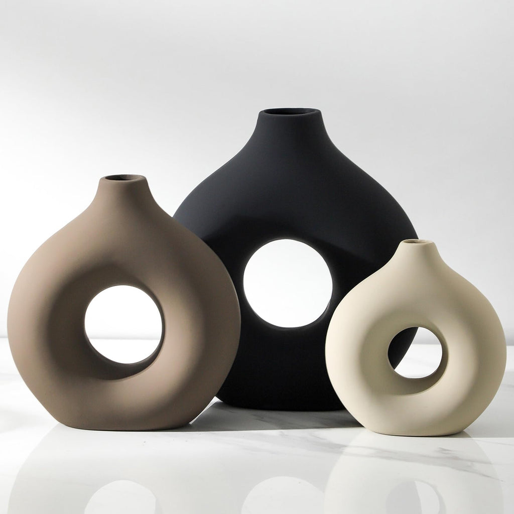 Ceramic Vase Home Table Decor - Flower Vases Set of 3 Small Living Room Centerpiece Decorations for Shelf Bedroom