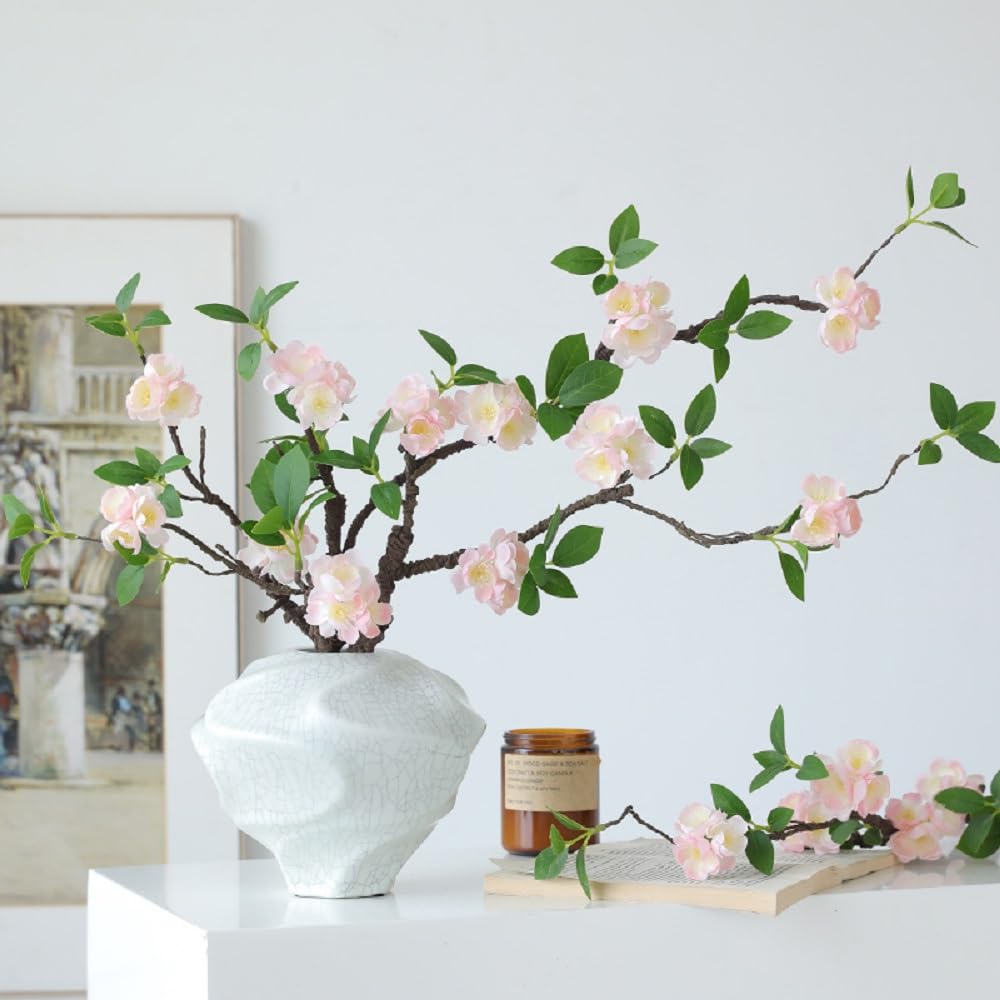 Artificial Flowers, 2pcs Fake Cherry Blossom Branches 31 Inch Long Stem Silk Flowers for DIY Vase Home Hotel Office