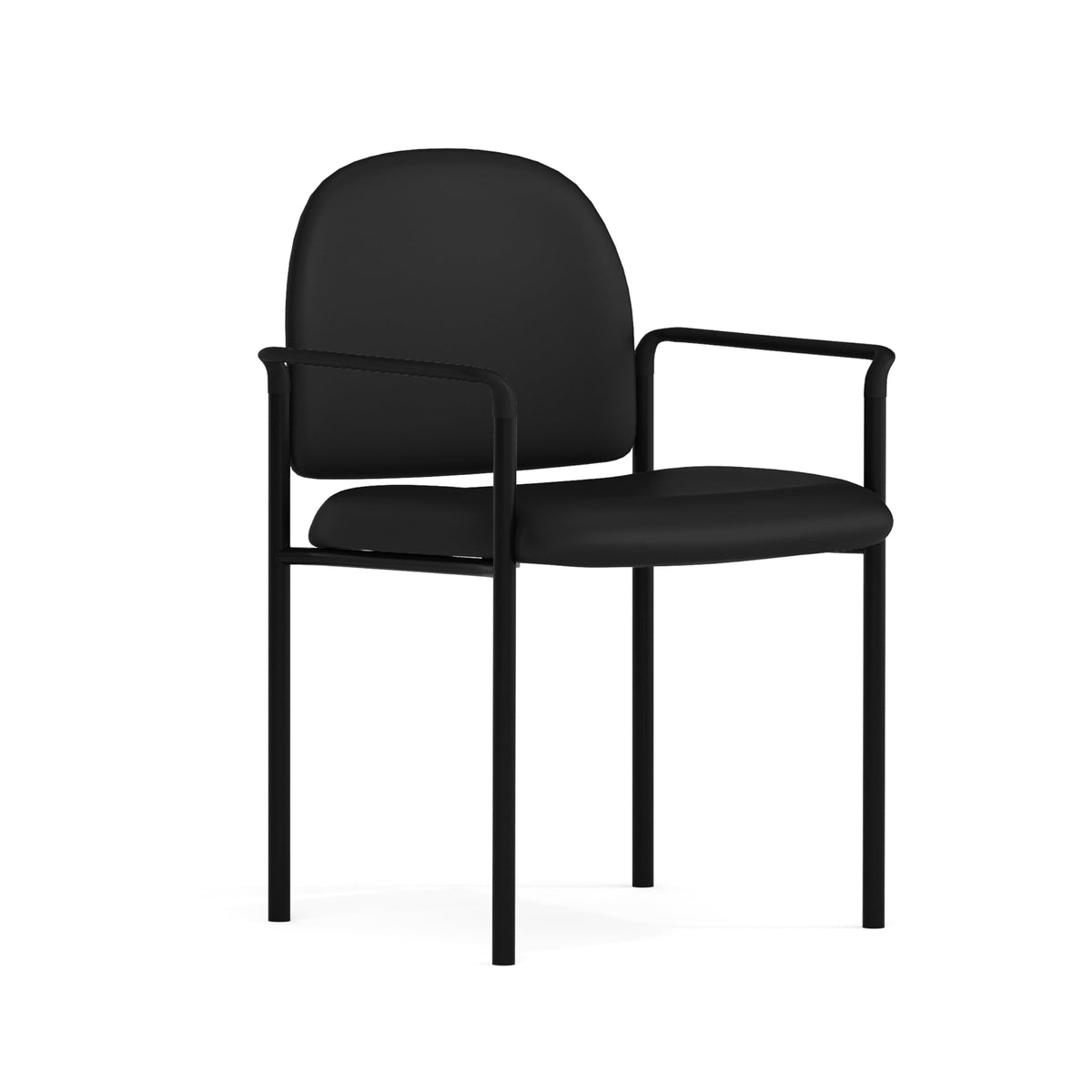 Steel Stackable Reception Chair with Arms, Black Vinyl