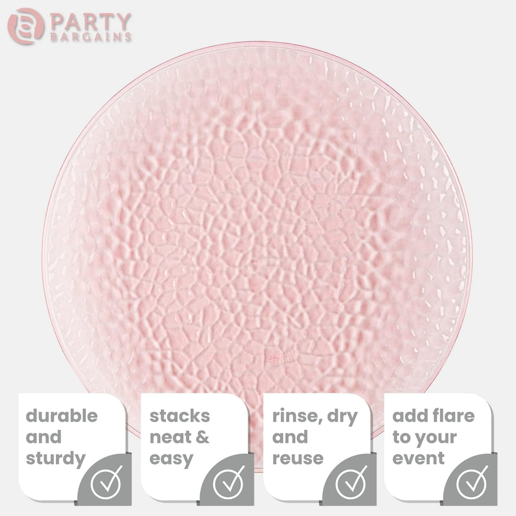13-Inch Charger Plates - 48 Pack, Hammered Pink, Heavy-Duty Disposable Chargers for Elegant Dining - Ideal for