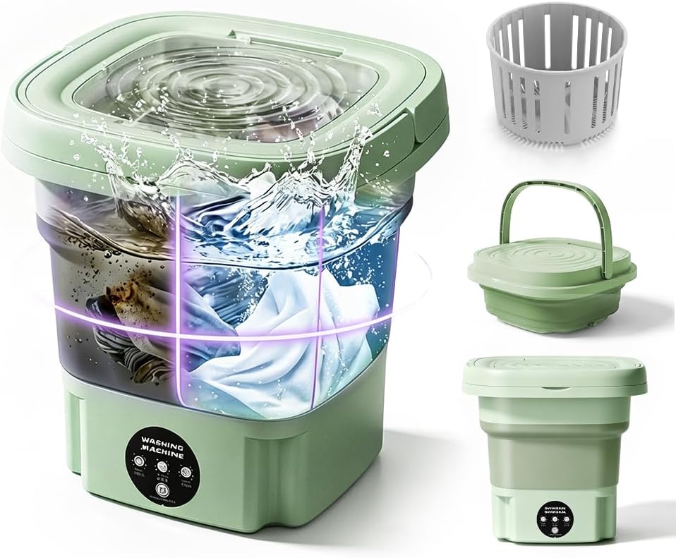 Portable Washing Machine,Foldable Mini Washer Travel Washing Machine,8L 3 Modes Upgraded Small Collapsible Laundry for Hotel, Apartment,Home and Travel (Green)