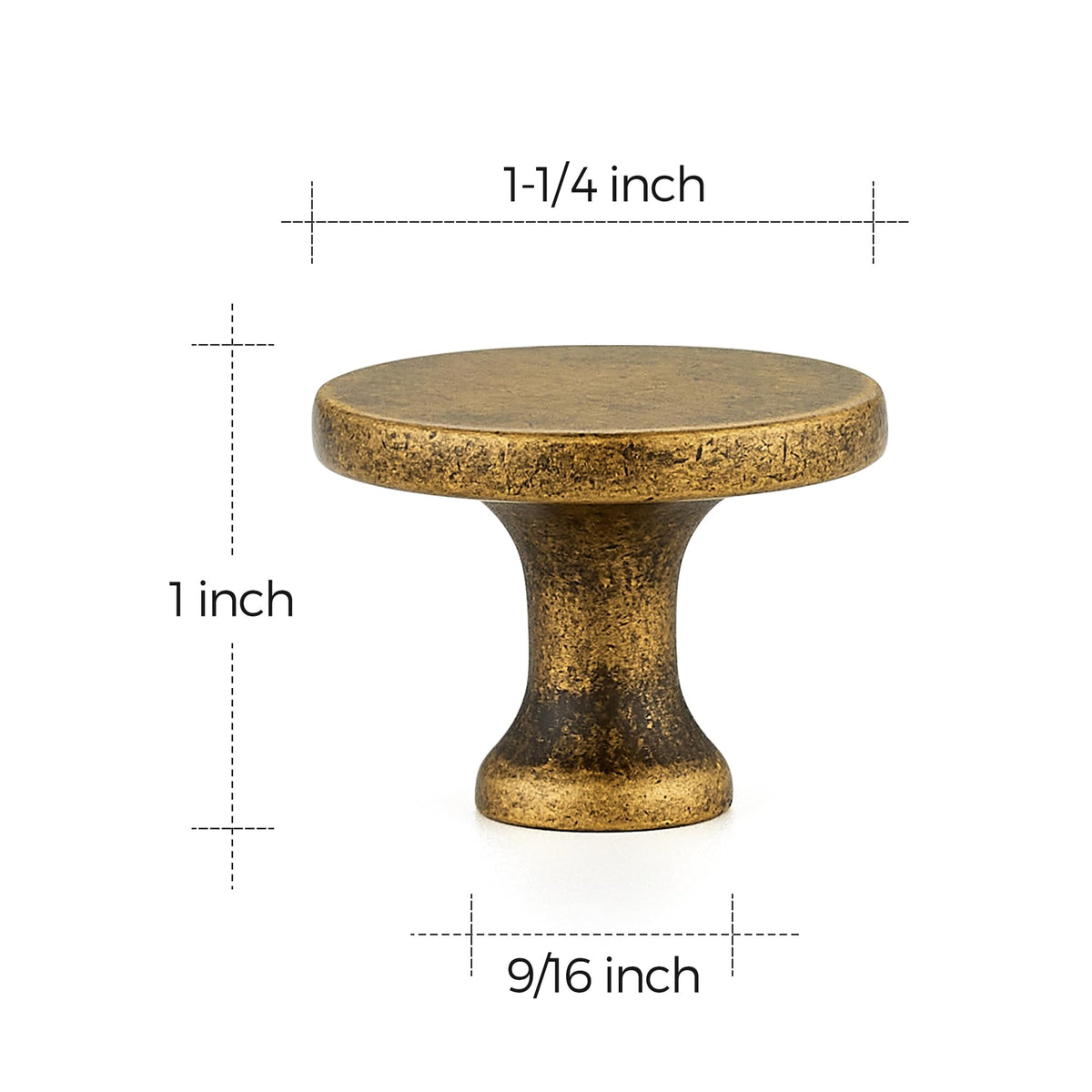 Antique Brass Round Kitchen Cabinet Knobs Pulls 1-1/4 Inch 5 Pack