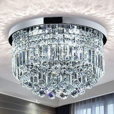 9-Light Modern K9 Crystal Flush Mount Chandelier for Low-Ceiling Living Rooms