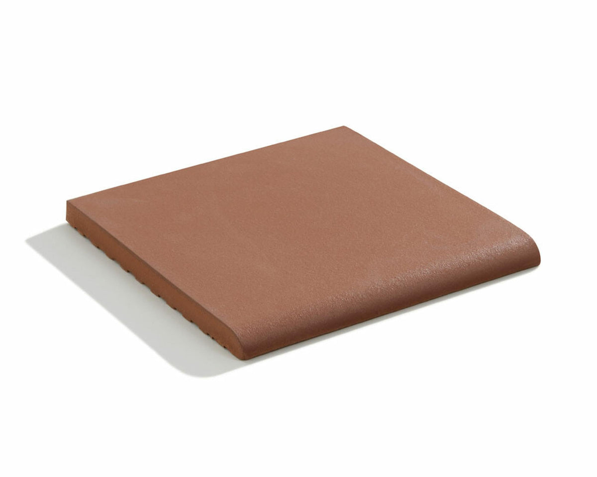 6x6 Colonial Red Smooth Quarry Bullnose Tile - Rounded Edge Ceramic Trim for Commercial Kitchen, Restaurant, Stair &