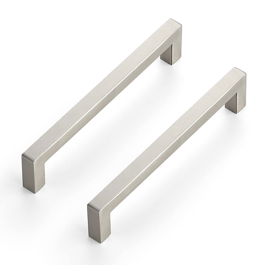Brushed Nickel Square Cabinet Handles & Pulls 6-1/4 Inch 10 Pack