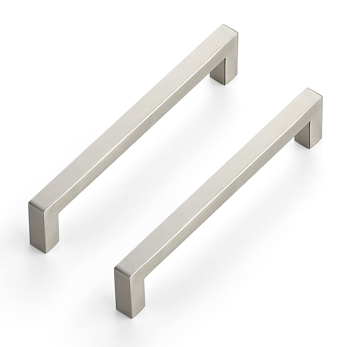 Brushed Nickel Square Cabinet Handles & Pulls 6-1/4 Inch 10 Pack
