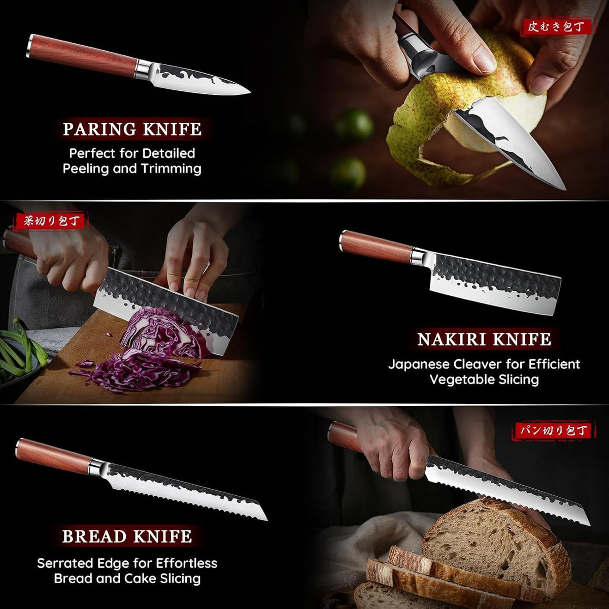 Japanese Chef Knife Set 6 pcs, Kitchen Knives Set with Gift Box | Hand-forged High Carbon Steel Blade, Sharp Cooking