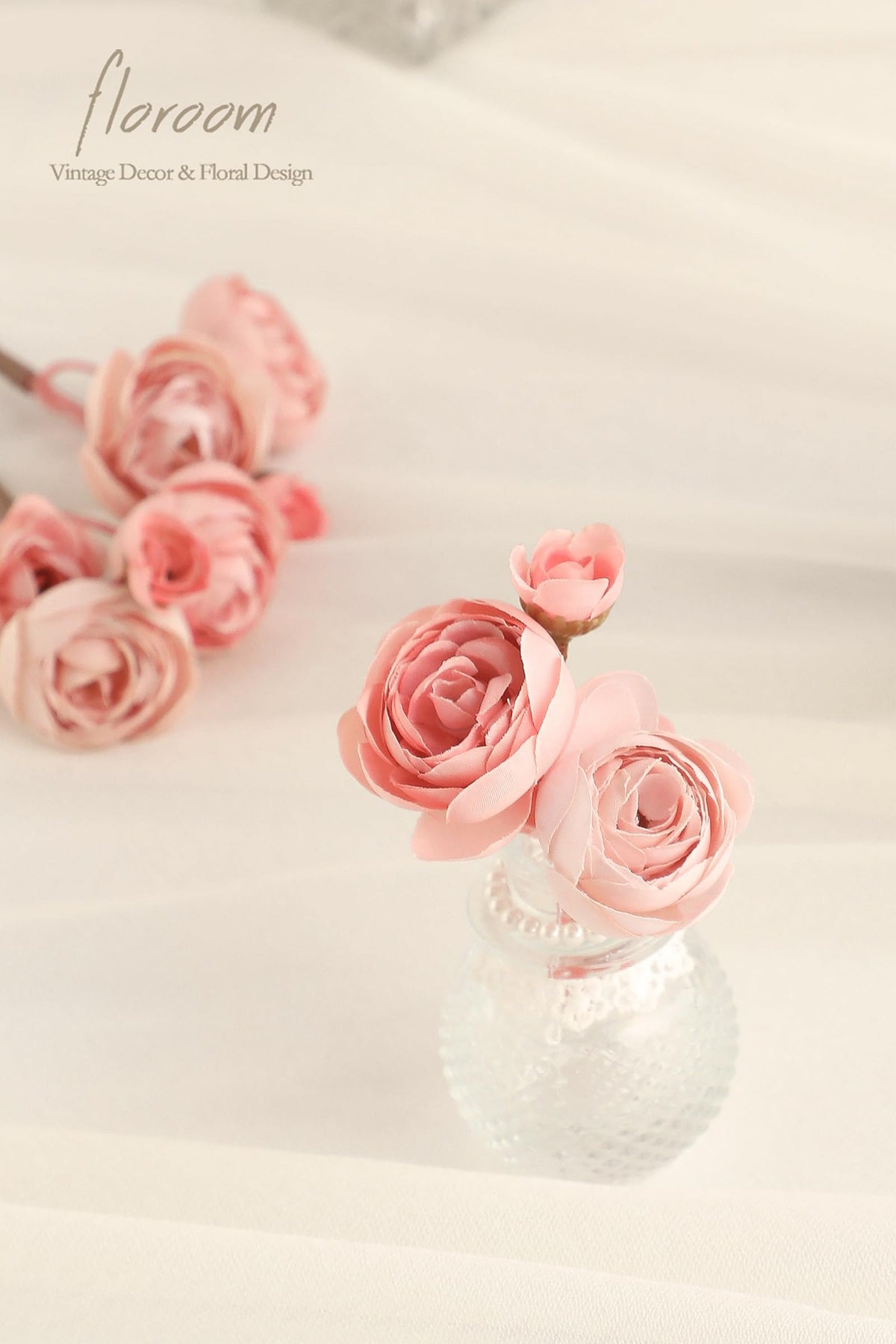 Ranunculus Artificial Flowers 18 Pcs Dusty Rose Faux Silk Mini Ranunculus Bulk Fake Wedding Filler Flowers for DIY