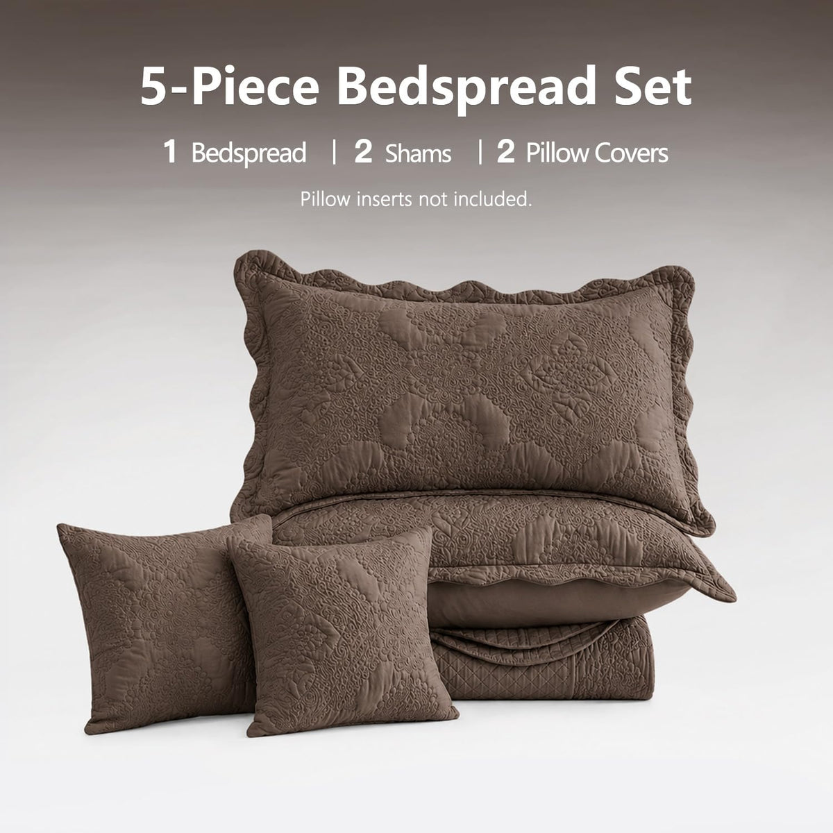Bedspreads 128x120, Stitched Damask, Mocha