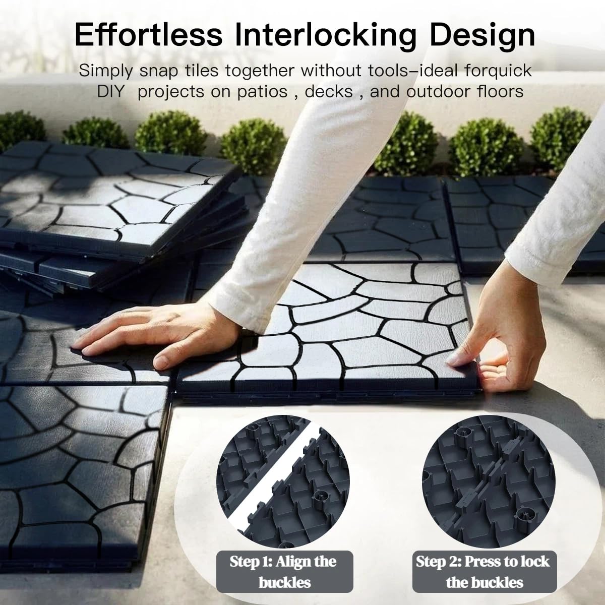 Interlocking Deck Tiles 44 Pack, Plastic Outdoor Deck Tiles, 12"x12" Waterproof Deck Flooring Tiles, Easy Snap
