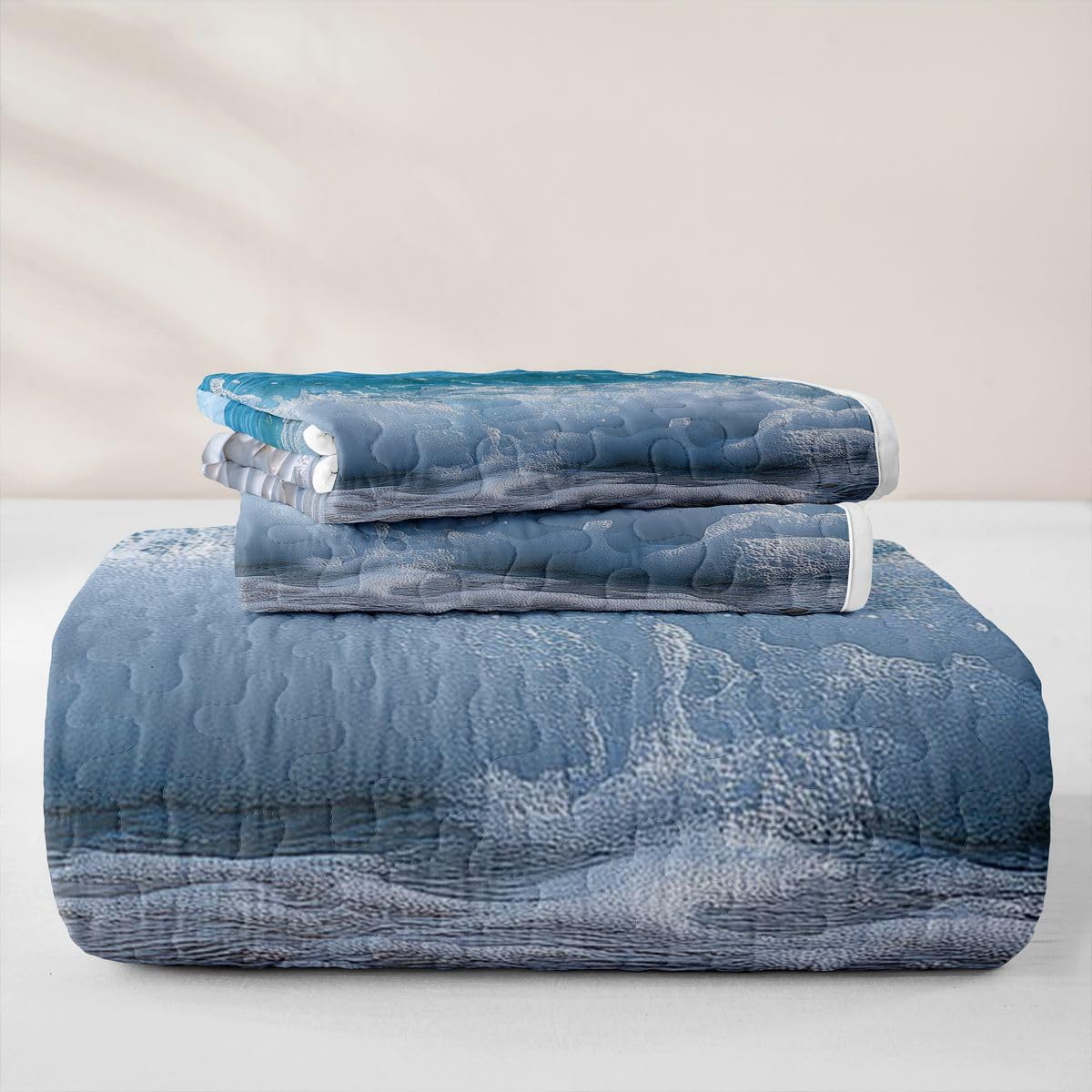 Pebble Quilt Beach Cobble Print Quilt Set 3D Stone Gravel Quilted Bedspread Hawaii Beach Coverlet