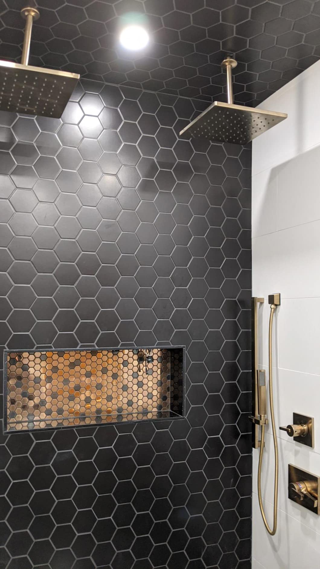 Hexagon Stainless Steel Brushed Mosaic Tile Bronze Copper Color Black Bathroom Kitchen Backsplash Shower Floor Tiles