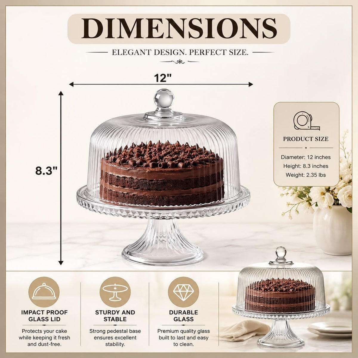 Vintage-Style Crystal Glass Cake Stand with Dome Lid - Elegant Dessert Display & Cake Holder for Cakes, Cupcakes