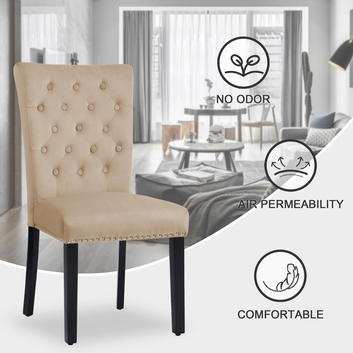 Velvet Dining Chairs Set of 2, Parsons Kitchen Chair, Camel