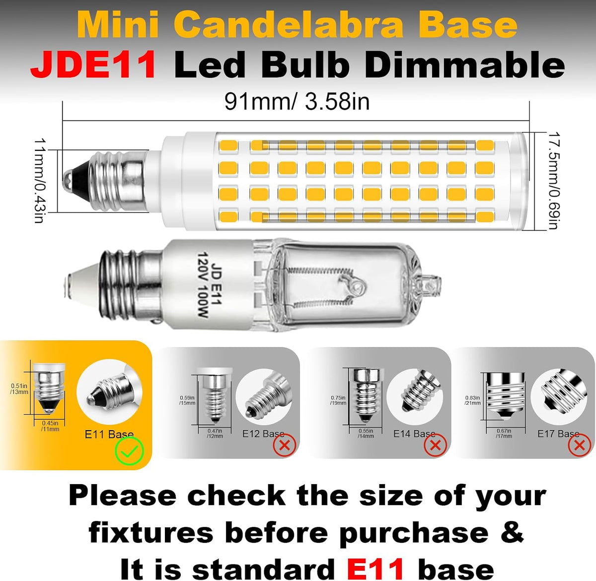 E11 Led Bulbs 120V 120W Halogen Mini Candelabra Bulbs Equiva Dimmable